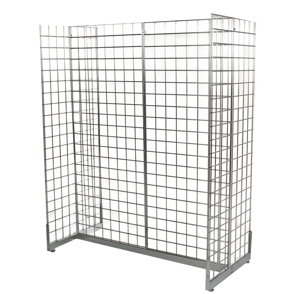 Chrome Grid Mesh 'H' Stand Gondola Stand - W1290 x D624 mm