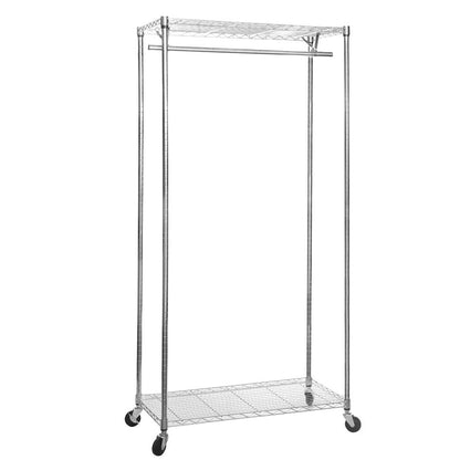 Chrome Wire Clothes Rack with Wheels - 1 x Rail & 2 x Shelves - H1875 x D450mm