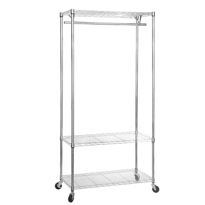 Chrome Wire Clothes Rack with Wheels - 1 x Rail & 3 x Shelves - H1875 x D450mm