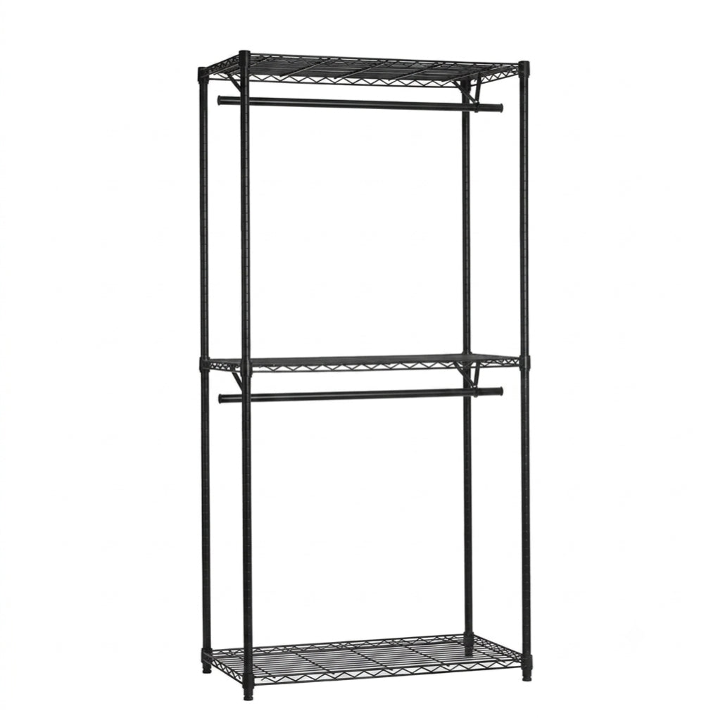 Black Wire Clothes Rack - H1800mm- 2 x Rail & 3 x Shelves