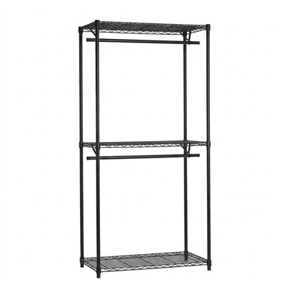 Black Wire Clothes Rack - H1800mm- 2 x Rail & 3 x Shelves