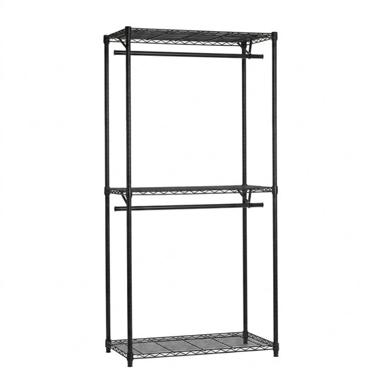 Black Wire Clothes Rack - H1800mm- 2 x Rail & 3 x Shelves