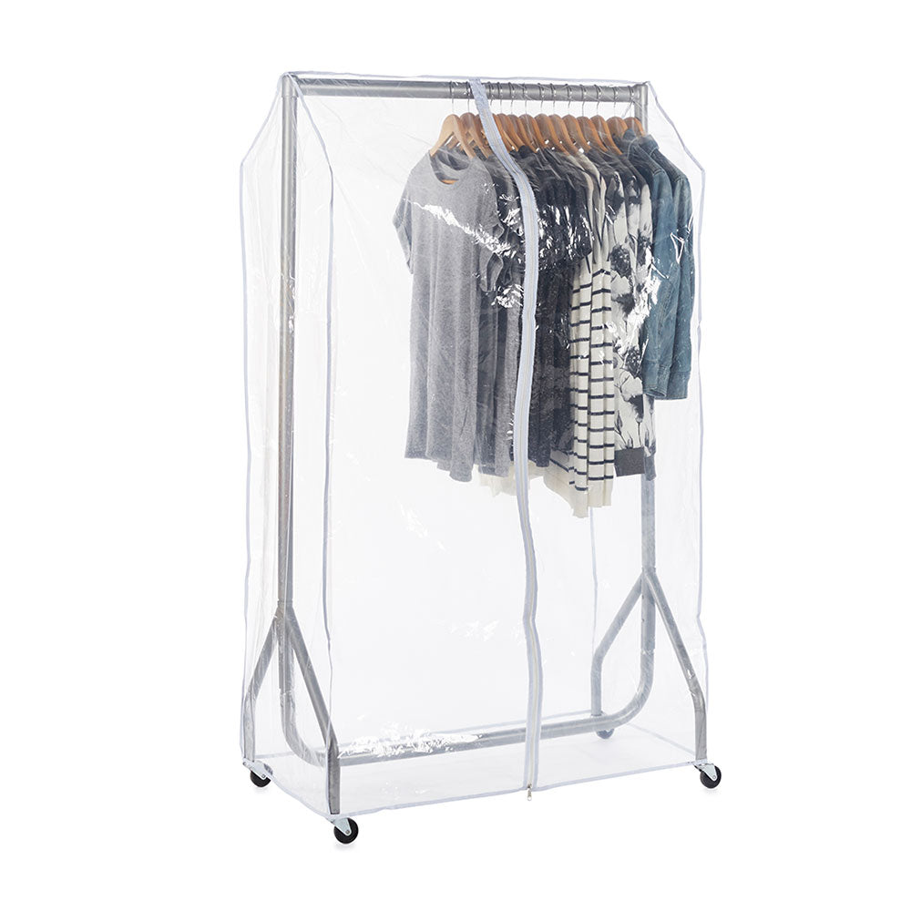 Silver Heavy-Duty Clothes Rail With Clear Cover