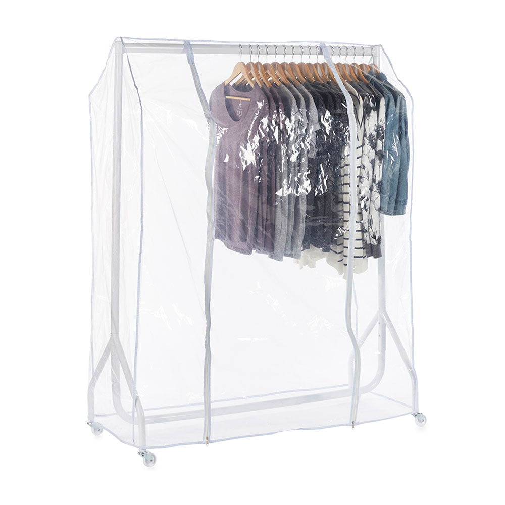 Gloss White Heavy-Duty Clothes Rail With Clear Cover