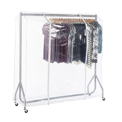 Silver Heavy-Duty Clothes Rail With Clear Cover