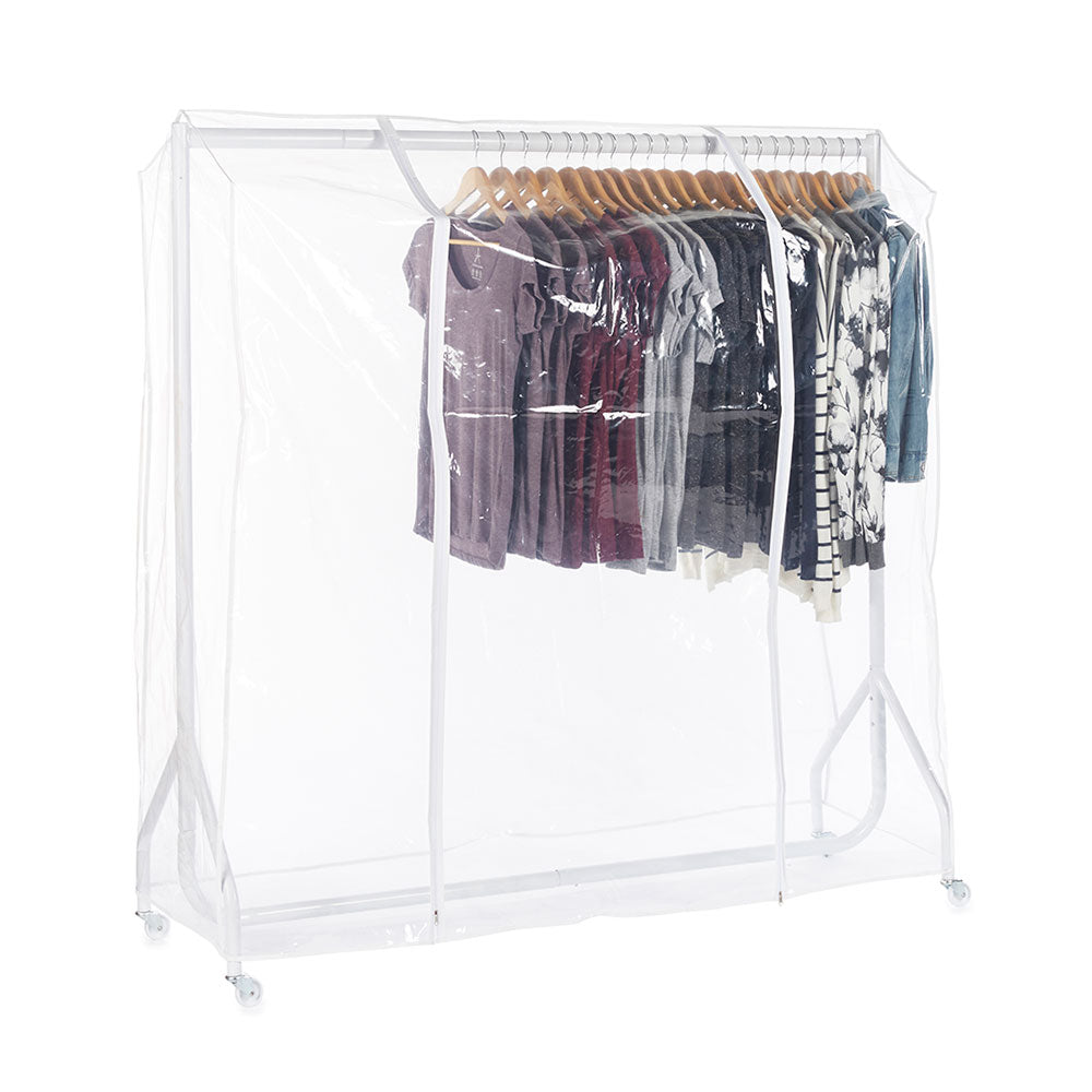 Gloss White Heavy-Duty Clothes Rail With Clear Cover