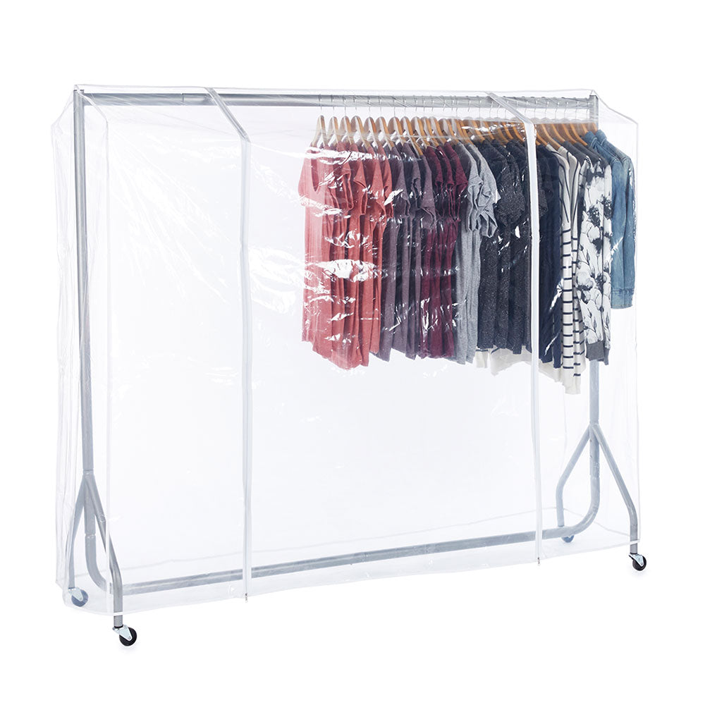 Silver Heavy-Duty Clothes Rail With Clear Cover