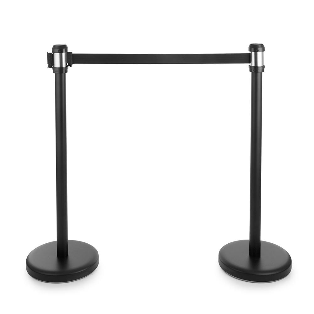 Pair of All-Way Retractable Belt Barrier Posts - Black Posts with 2m Webbed Belts