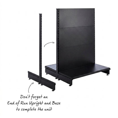 Black Modular Gondola Unit - Perforated Back Panels, Euro Hooks, Tickets Holders