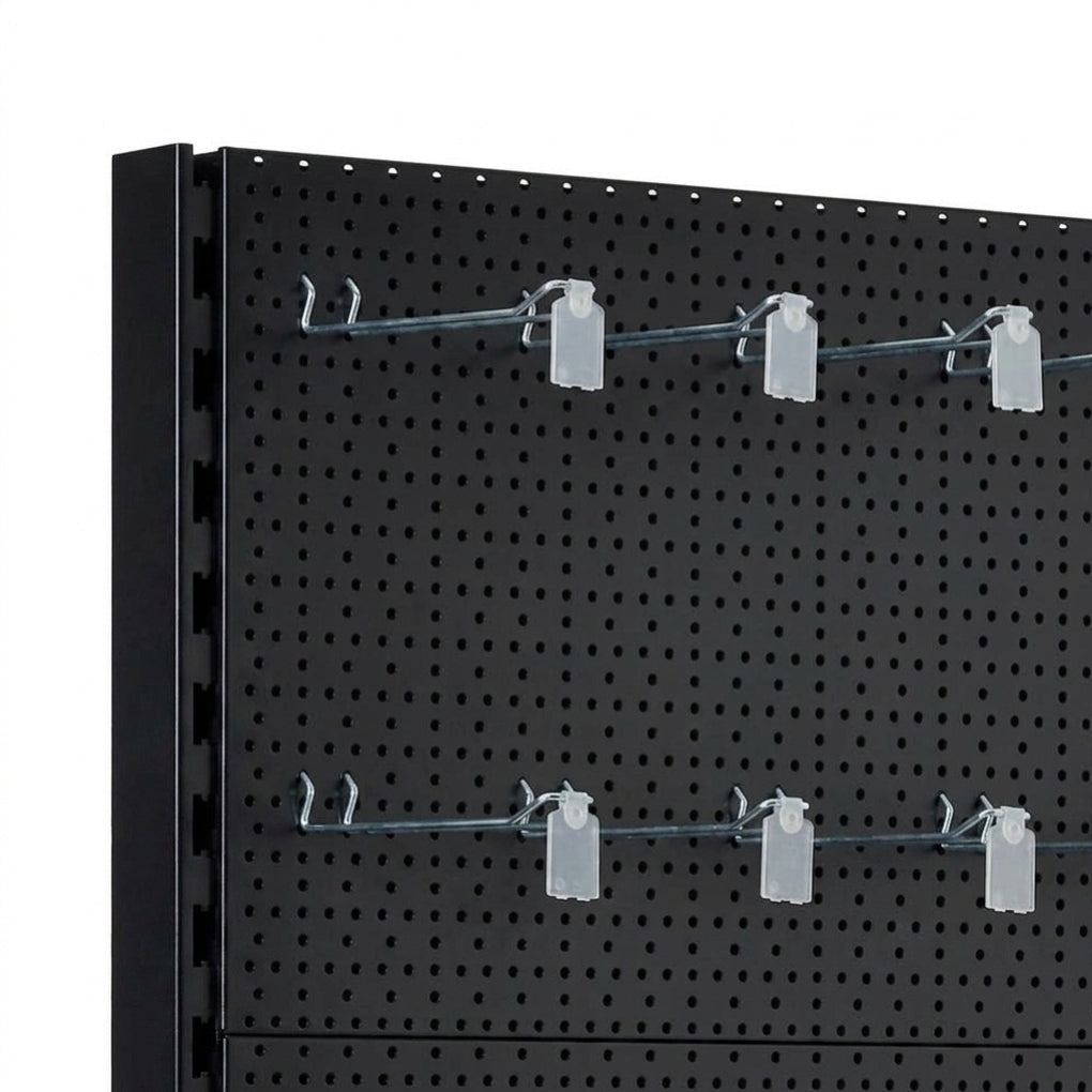 Black Modular Gondola Unit - Perforated Back Panels, Euro Hooks, Tickets Holders
