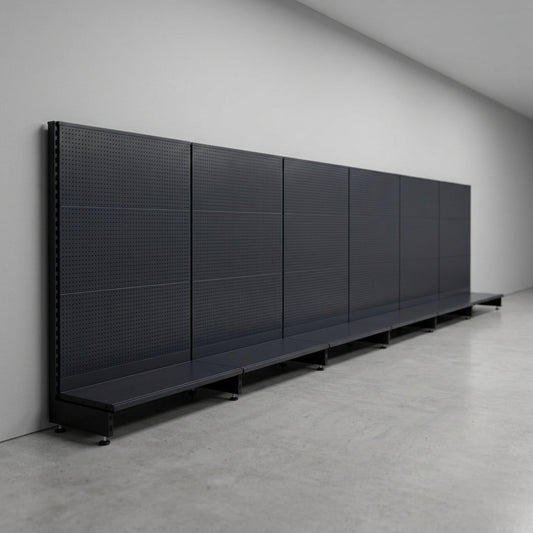 Black Retail Shelving Modular Gondola Unit with Perforated Back Panels - H1400 x W1000mm