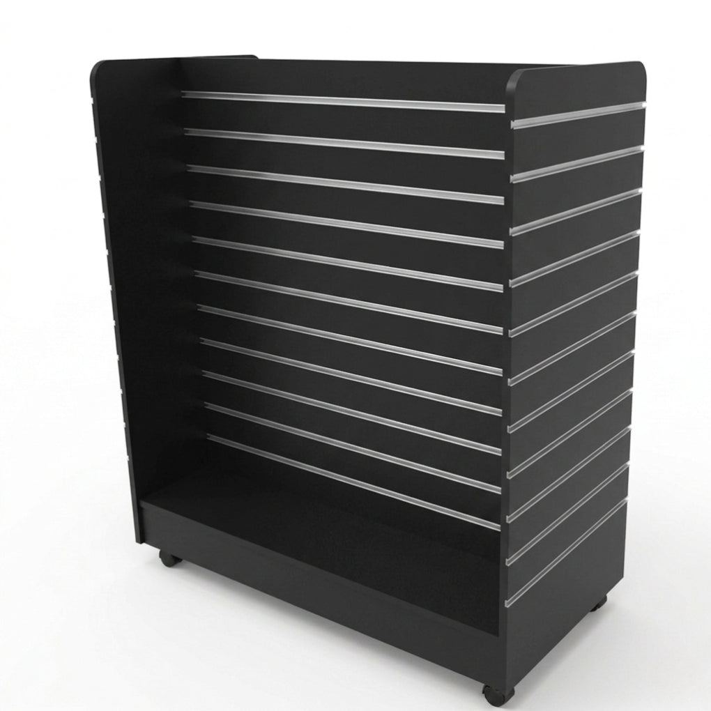 Black Mobile Slatwall 'H'  Display Gondola with Castor Wheels & Aluminium Inserts - Silhouette Range