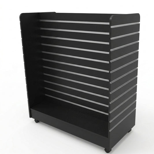 Black Mobile Slatwall 'H'  Display Gondola with Castor Wheels & Aluminium Inserts - Silhouette Range