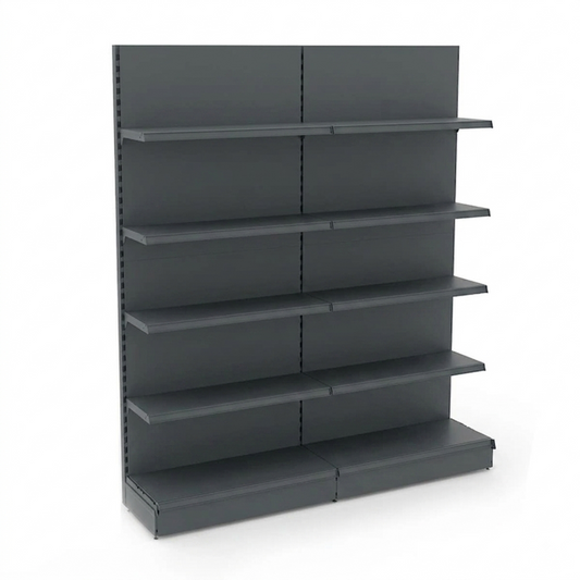 Dark Grey Retail Wall Shelving - 2 Bays With 470mm Base Shelf
