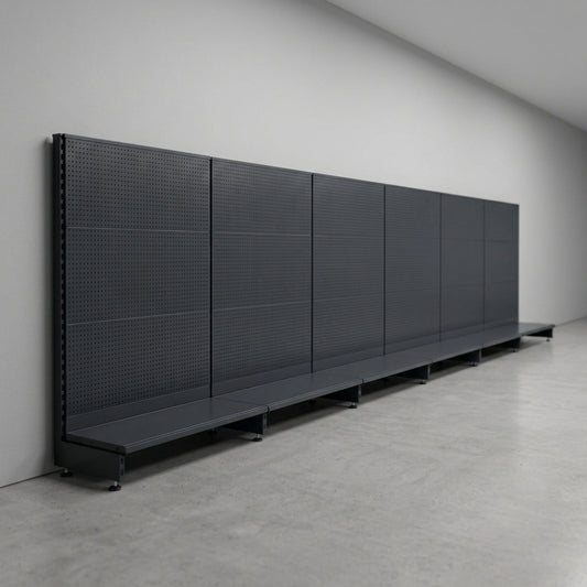 Dark Grey Retail Shelving 1400mm High Modular Gondola Unit with Perforated Back Panels