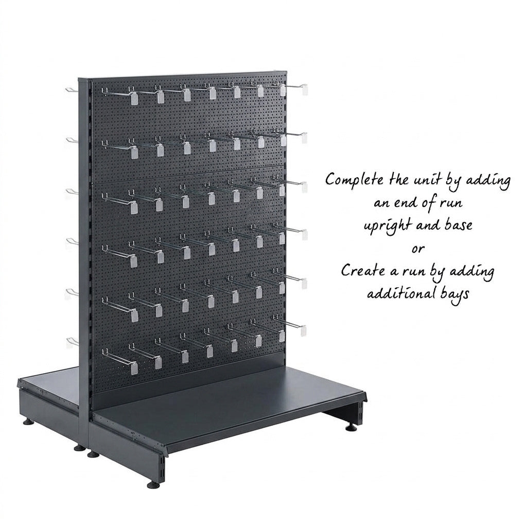 Dark Grey Modular Gondola Unit - Perforated Back Panels, Euro Hooks, Tickets Holders