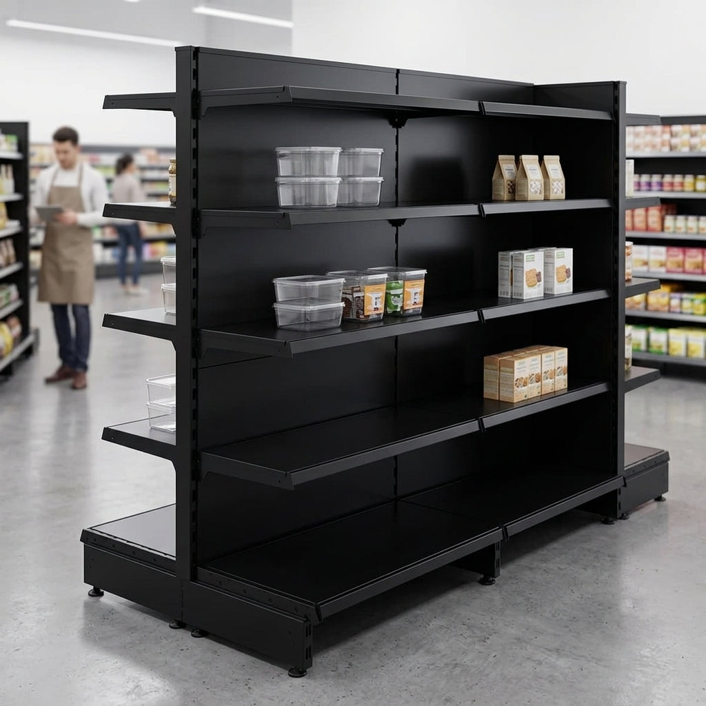 Black Retail Shelving Modular Gondola Unit - 8 x 370mm Shelves - H1400mm