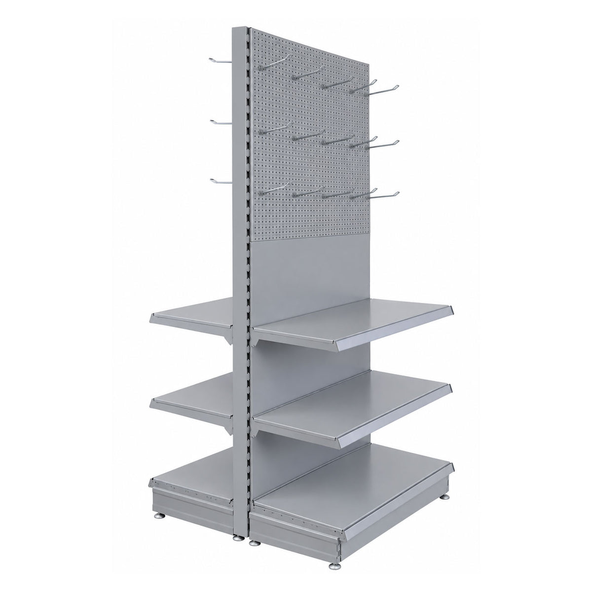 Silver Double-Sided Trade & Exhibition Gondola - H2100 x W1000mm - 64 Hooks