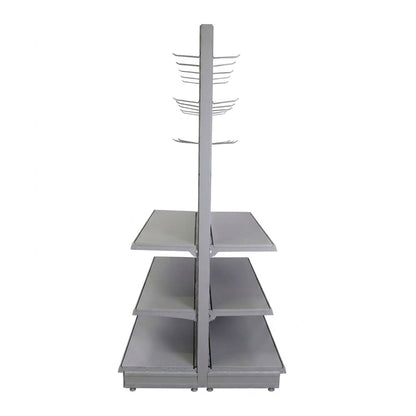 Silver Double-Sided Trade & Exhibition Gondola - H2100 x W1000mm - 64 Hooks