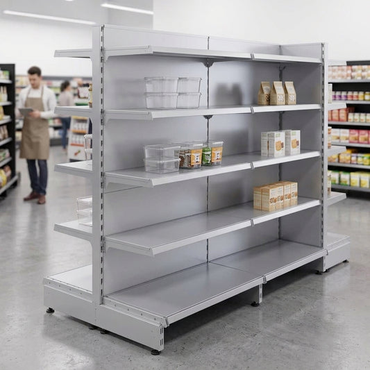 Silver Retail Shelving Modular Gondola Unit - 8 x 370mm Shelves - H1400mm