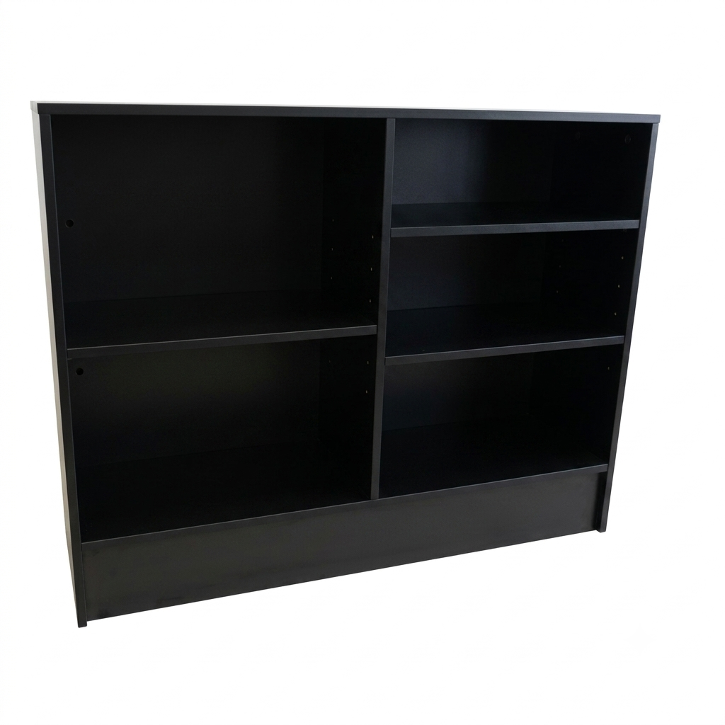 Black Shop Counter with Slatwall Front & Aluminium Inserts - Silhouette Range