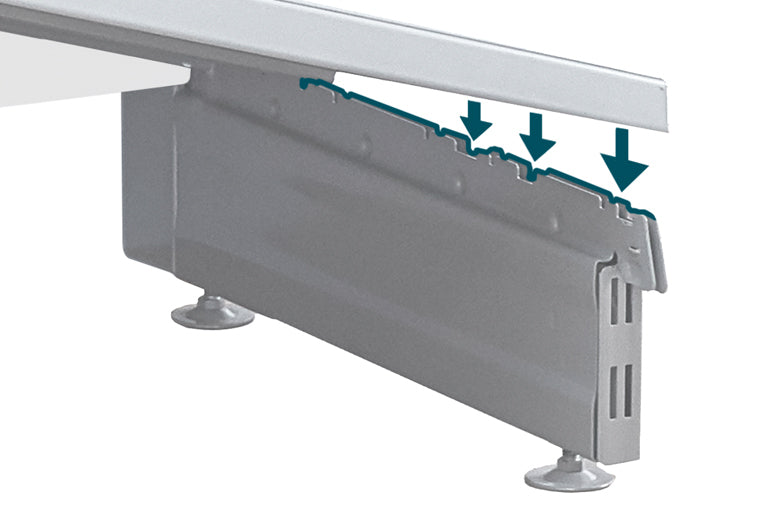 Note: The base shelf must engage into the slots of the base legs.