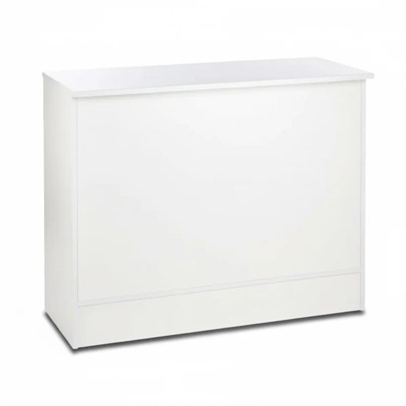 2 x White Shop Counters and 1 x Corner Display Unit with Wooden Shelves Bundle