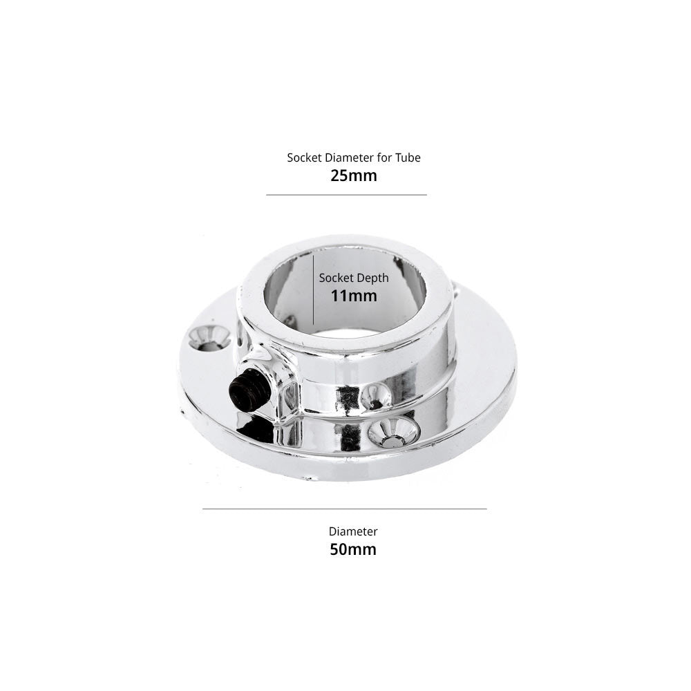 Chrome Socket for 25mm Dia. Chrome Tube Rail