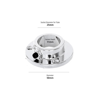Chrome Socket for 25mm Dia. Chrome Tube Rail