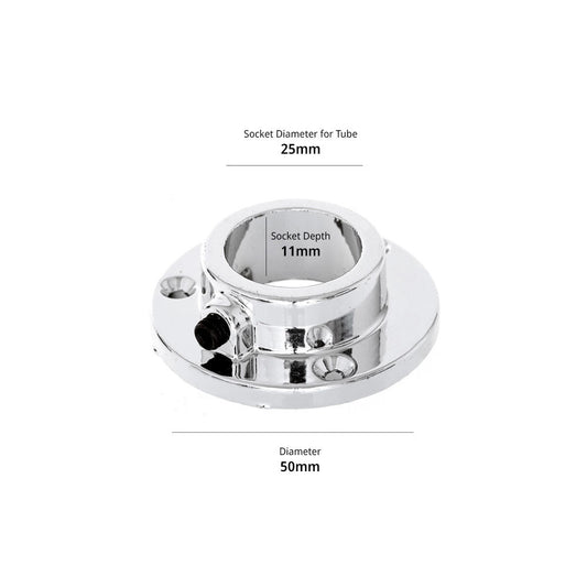 Chrome Socket for 25mm Dia. Chrome Tube Rail