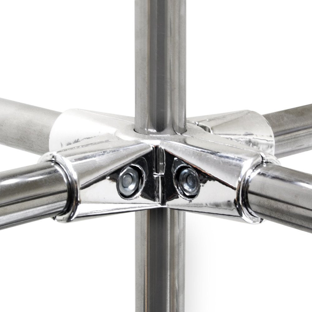 Chrome 6-Way Adjustable Cross Clamp fitting for 25mm Dia. Chrome Tube Rail