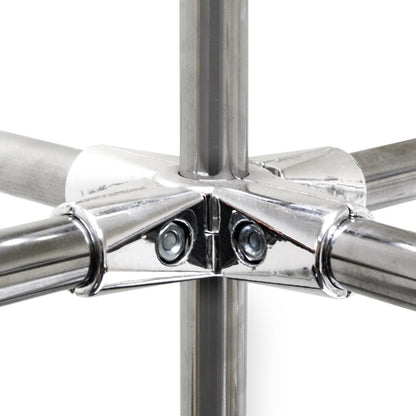 Chrome 6-Way Adjustable Cross Clamp fitting for 25mm Dia. Chrome Tube Rail