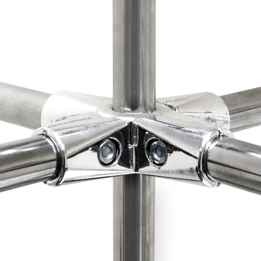 Chrome 6-Way Adjustable Cross Clamp fitting for 25mm Dia. Chrome Tube Rail