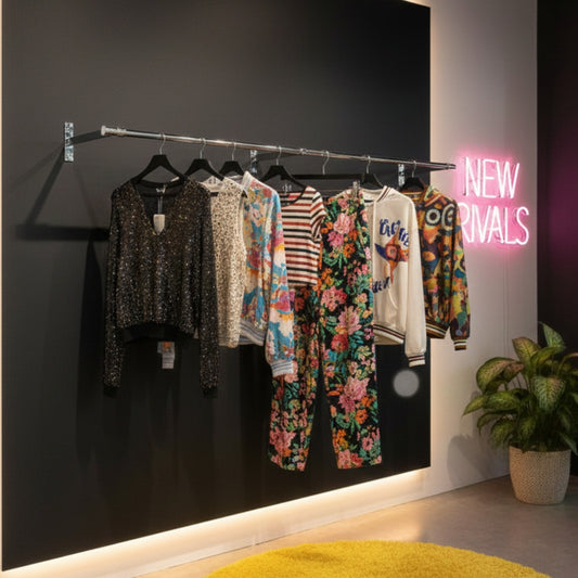 2m Wall-Mounted Hanging Clothes Rail with 3 Support Arms