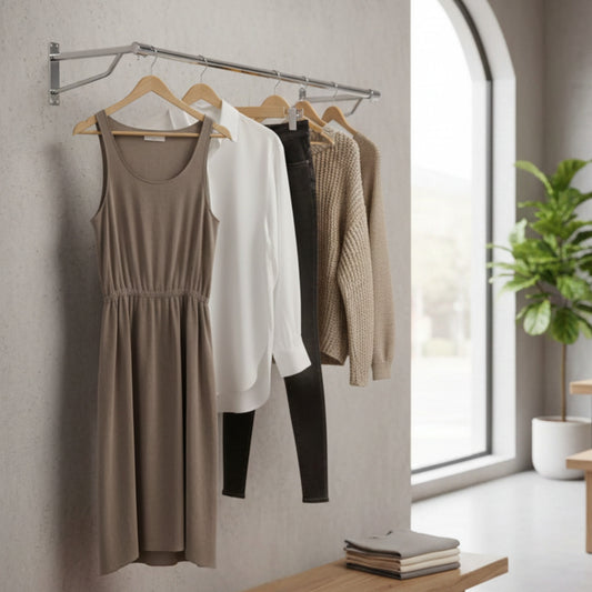 1m Heavy Duty Wall-Mounted Hanging Clothes Rail with 2 Support Arms