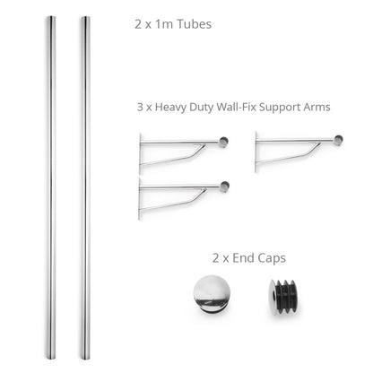 2m Heavy Duty Wall-Mounted Hanging Clothes Rail with 3 Support Arms