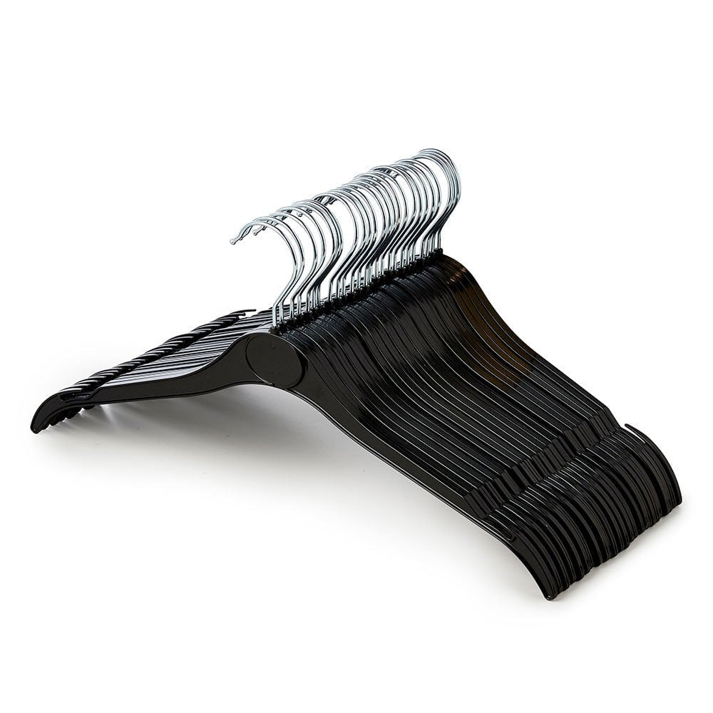 Black Plastic Hangers with Oval label Area and Shoulder Notches - 41cm