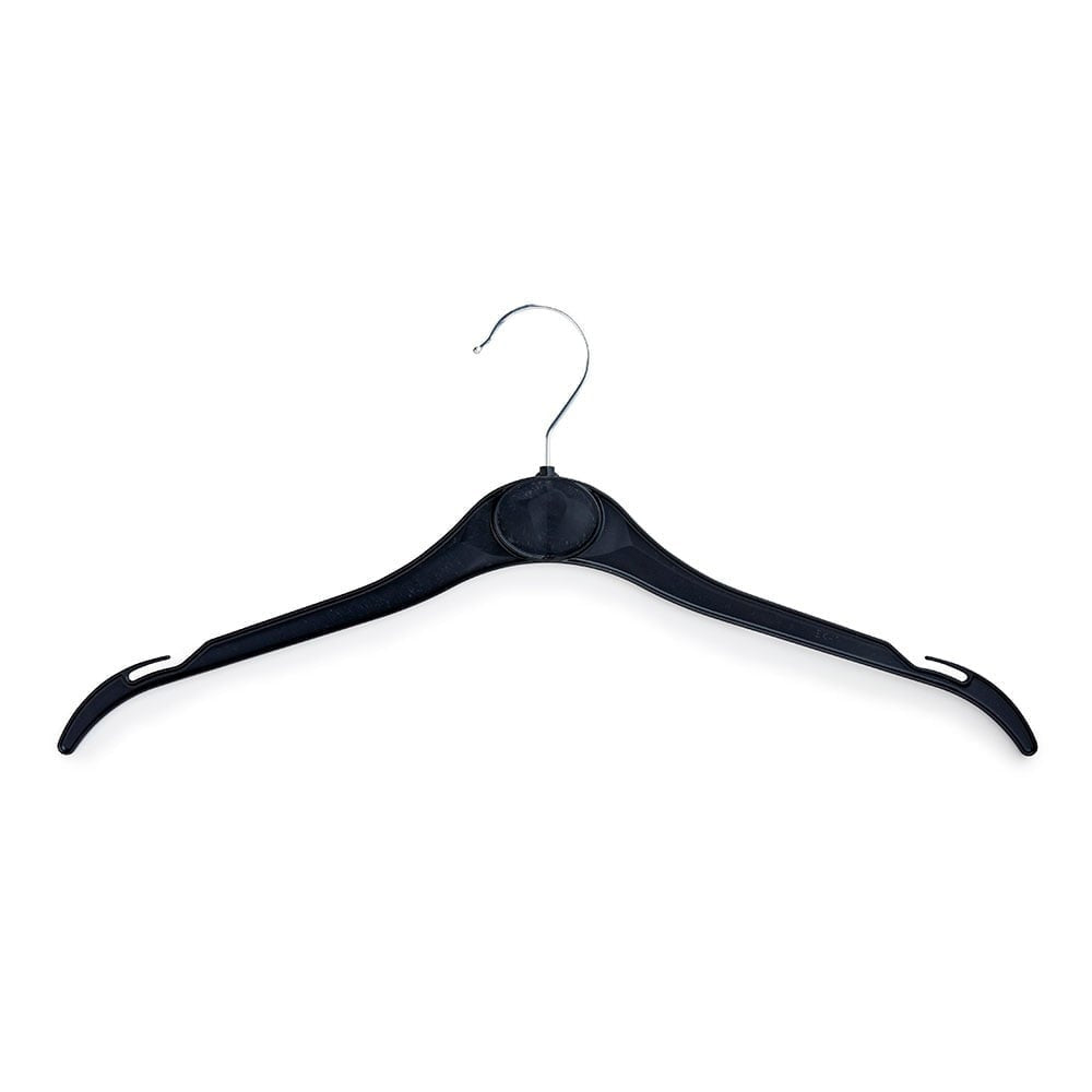 Black Plastic Hangers with Oval label Area and Shoulder Notches - 41cm