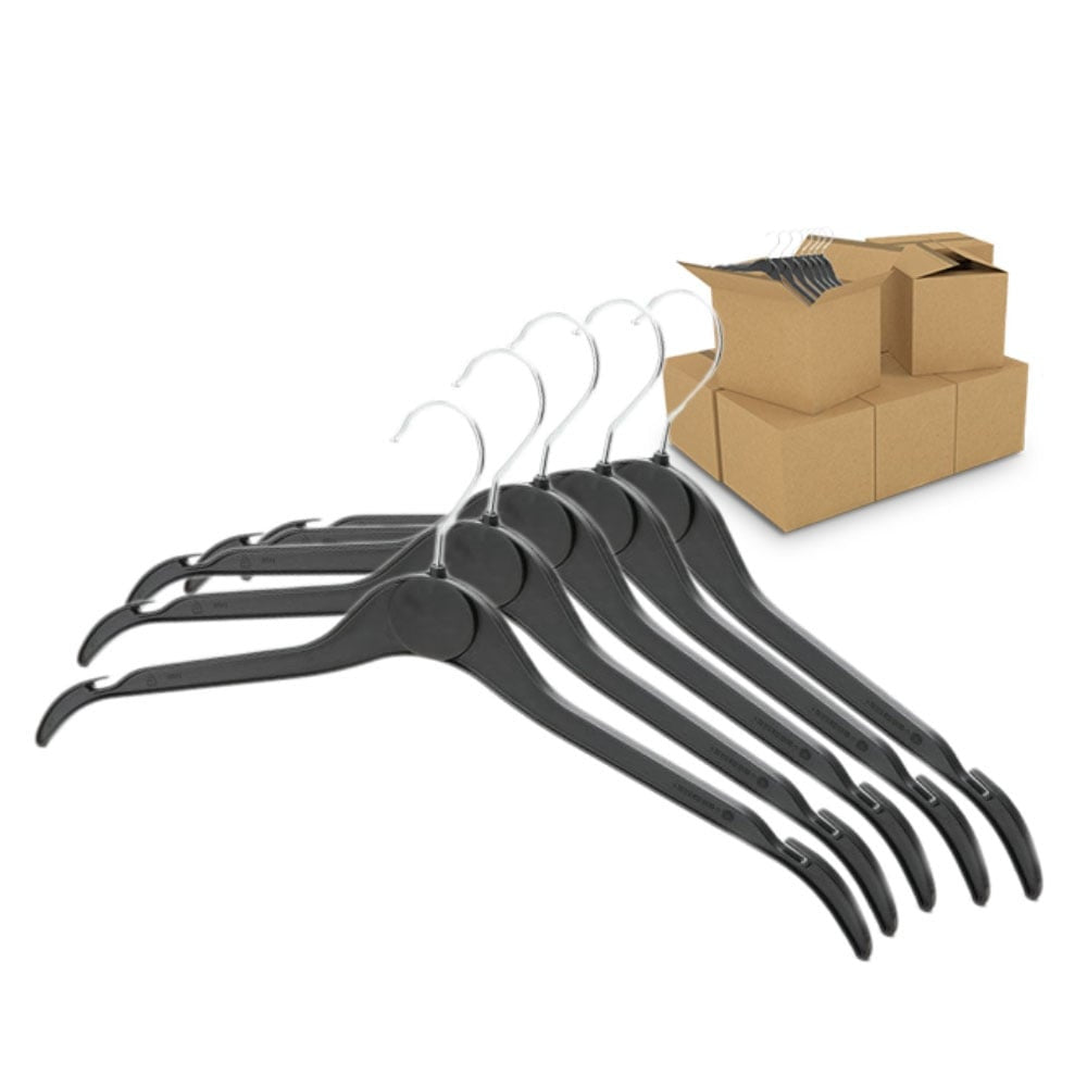 Black Plastic Hangers with Oval label Area and Shoulder Notches - 41cm