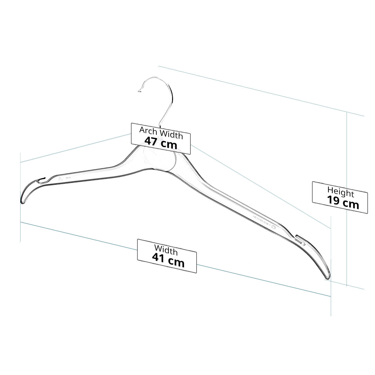 Black Plastic Hangers with Oval label Area and Shoulder Notches - 41cm