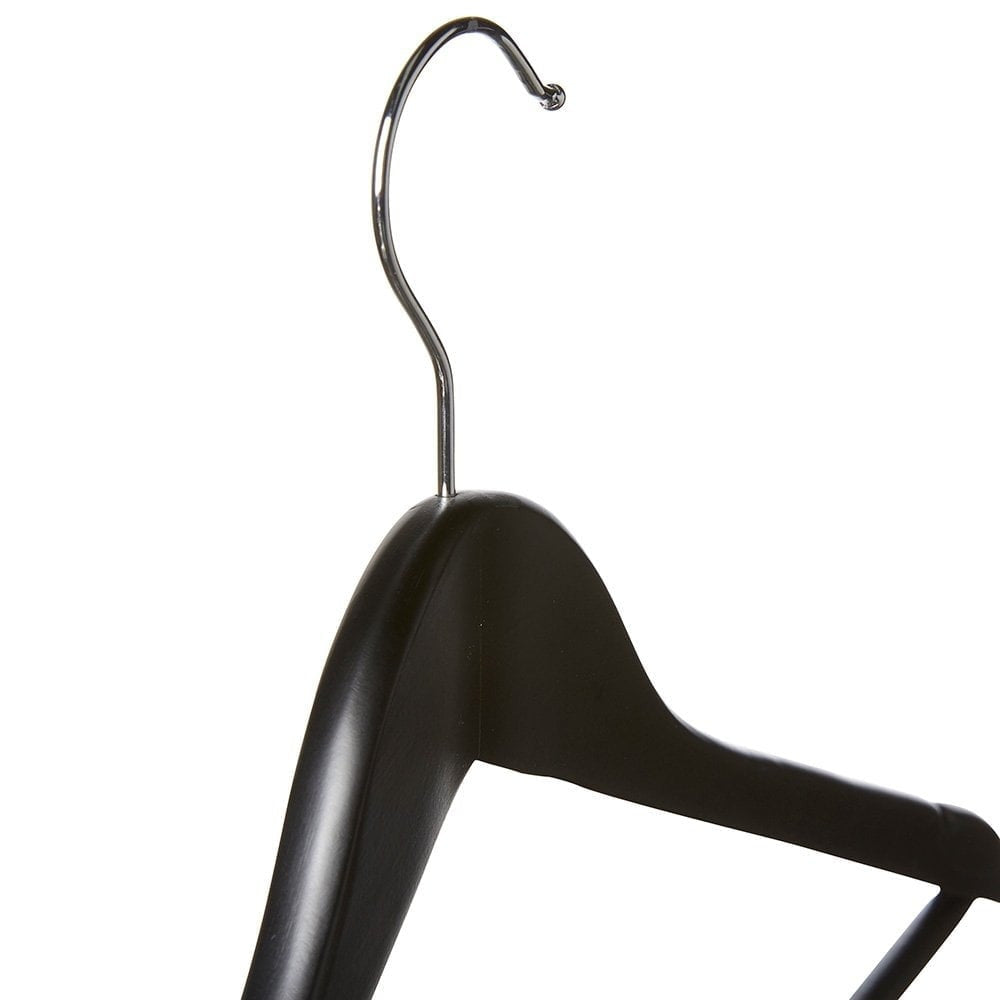 Matt Black Wooden Hangers with Trouser Bar and Shoulder Notches - 45 cm