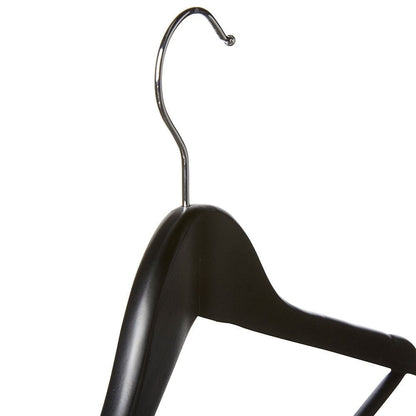 Matt Black Wooden Hangers with Trouser Bar and Shoulder Notches - 45 cm