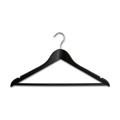Matt Black Wooden Hangers with Trouser Bar and Shoulder Notches - 45 cm
