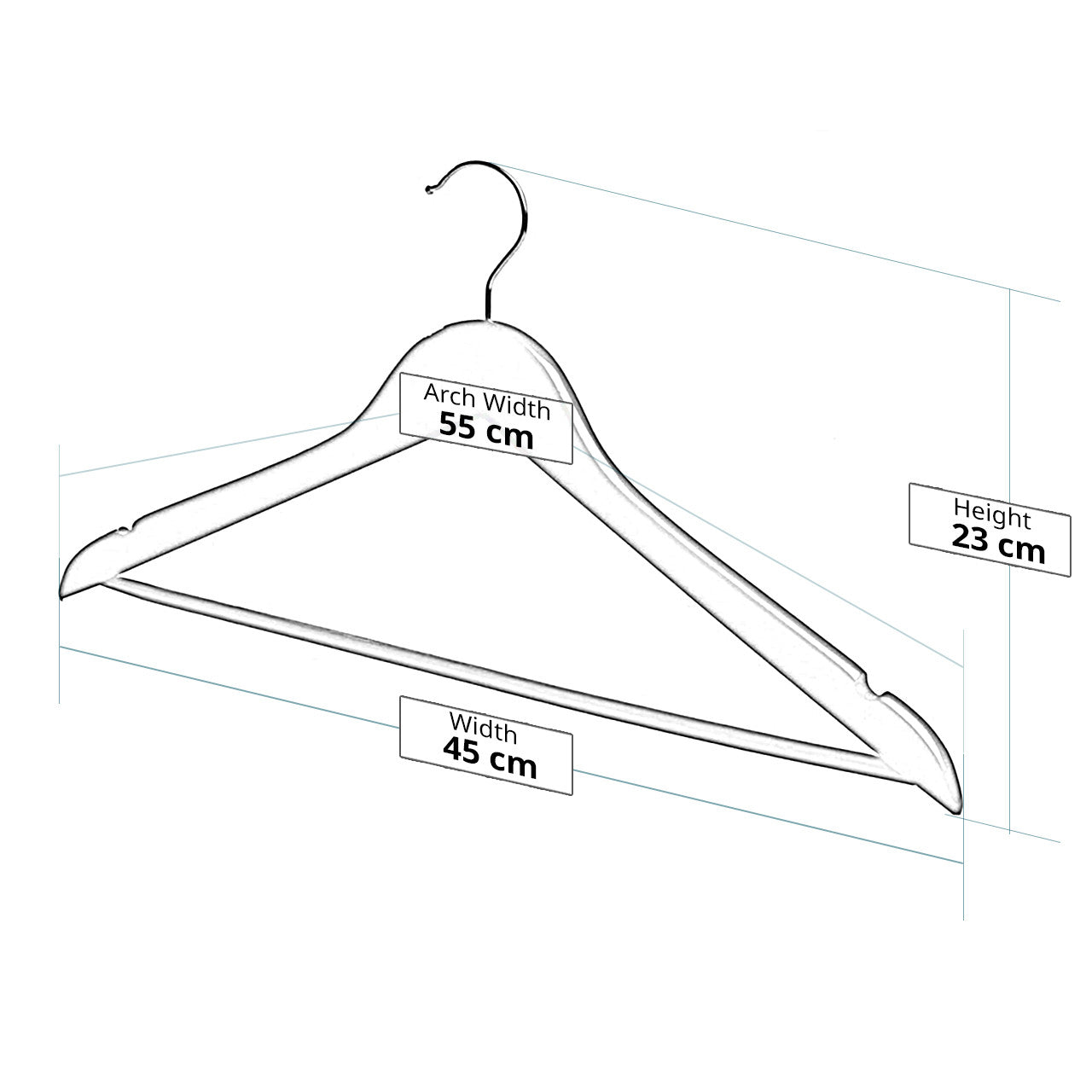 Matt Black Wooden Hangers with Trouser Bar and Shoulder Notches - 45 cm