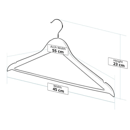 Matt Black Wooden Hangers with Trouser Bar and Shoulder Notches - 45 cm