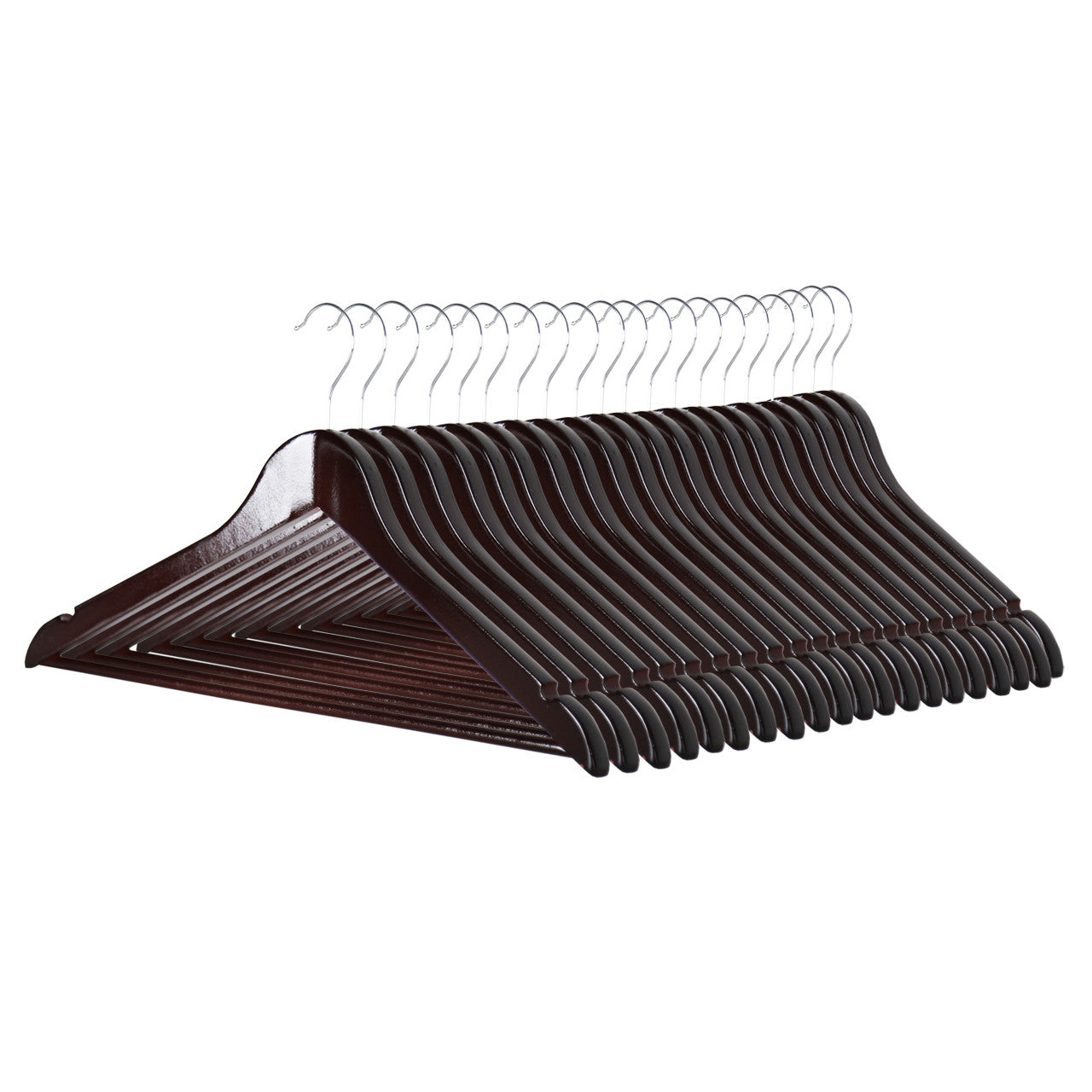 Dark Wood Finish Wooden Hangers with Trouser Bar and Shoulder Notches - 45 cm