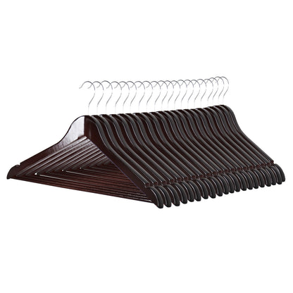 Dark Wood Finish Wooden Hangers with Trouser Bar and Shoulder Notches - 45 cm