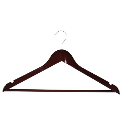 Dark Wood Finish Wooden Hangers with Trouser Bar and Shoulder Notches - 45 cm