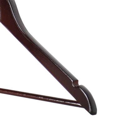 Dark Wood Finish Wooden Hangers with Trouser Bar and Shoulder Notches - 45 cm