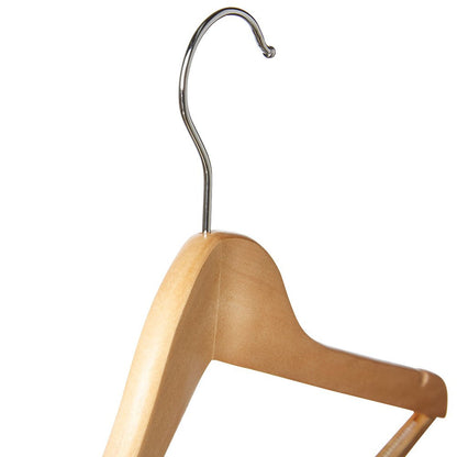 Wooden Hanger with Non-Slip Trouser Bar and Shoulder Notches - 45 cm